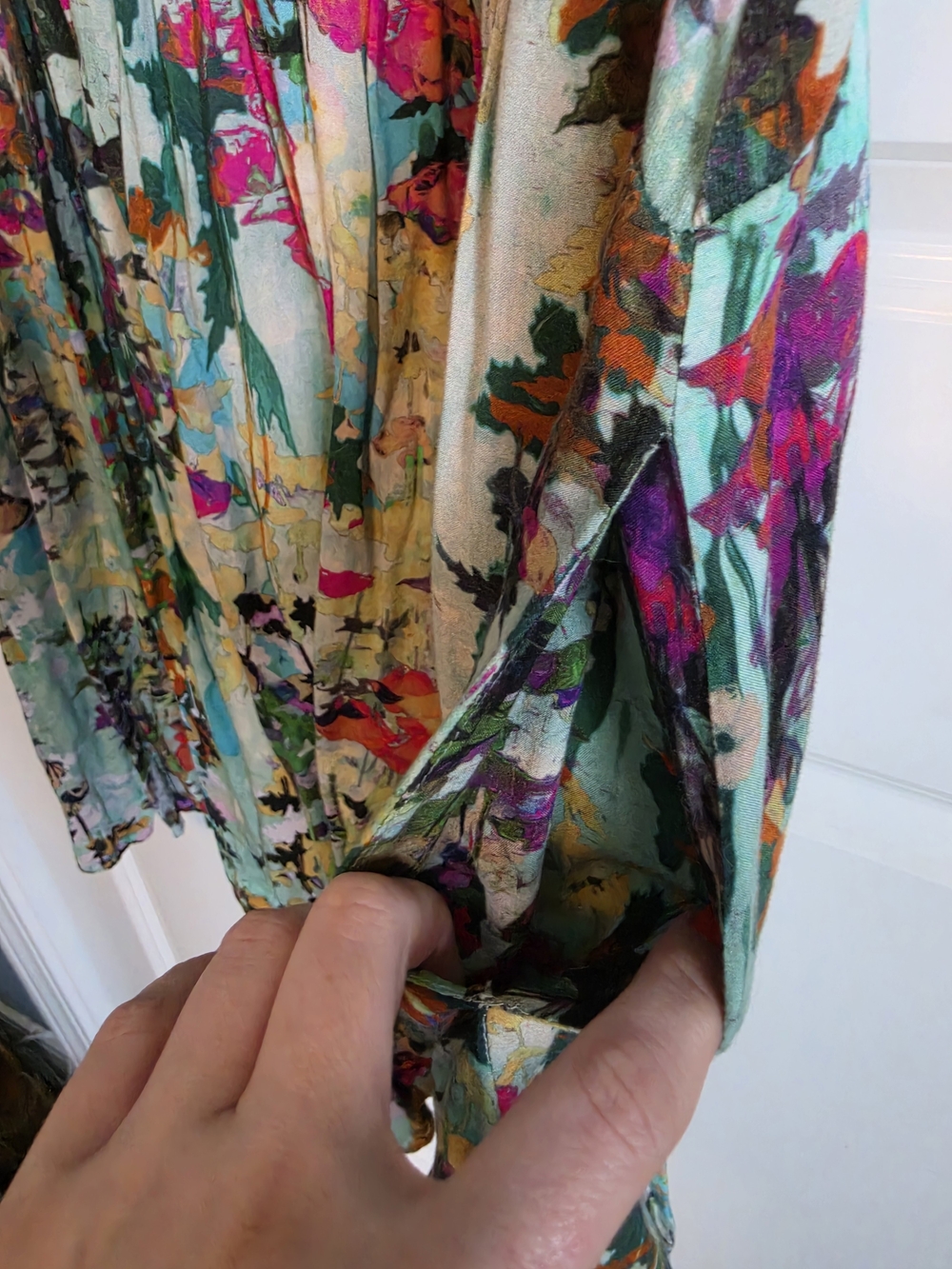 Floral Mint Short-Sleeve Gathered Waist Dress tunic top pockets peruvian connect - Picture 4 of 8